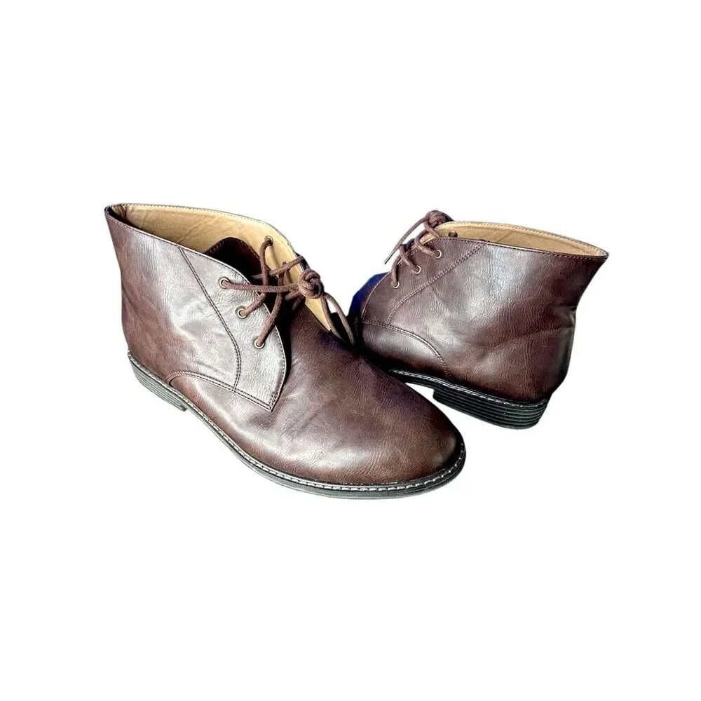 Old Navy Mens Chukka Brown Boots Sz 12 Faux Leather Classic Ankle Lace Up Shoes